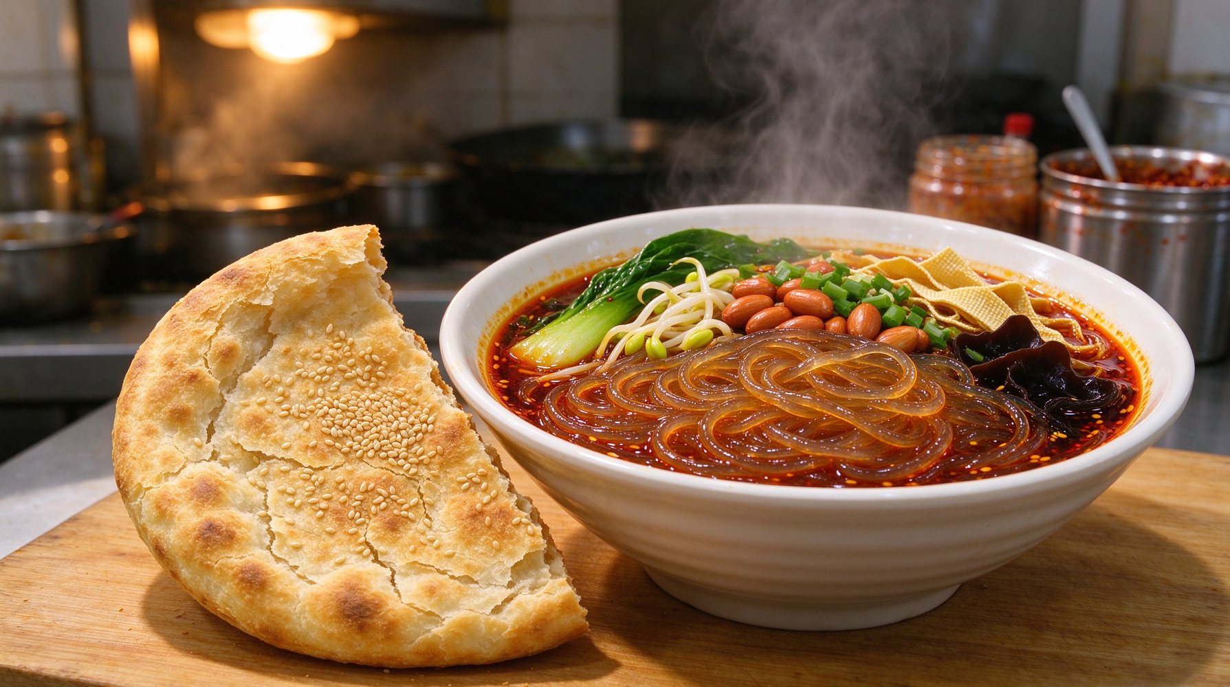 粉汤与烧饼美食示意图