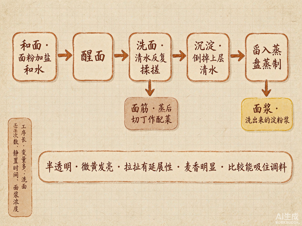 路线一:面粉洗面成浆的流程与成品特征